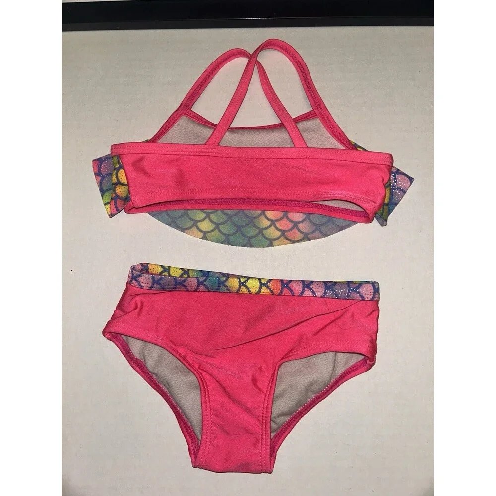 Toddler Girls Bathing Suit Mermaid Rainbow And Pink 18 Months